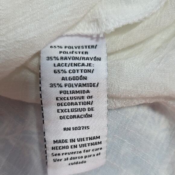 Womens 1X Embroidered Sleeves Bohemian Gauzy Sheer Fairy Resort Lace White Top - Picture 12 of 12